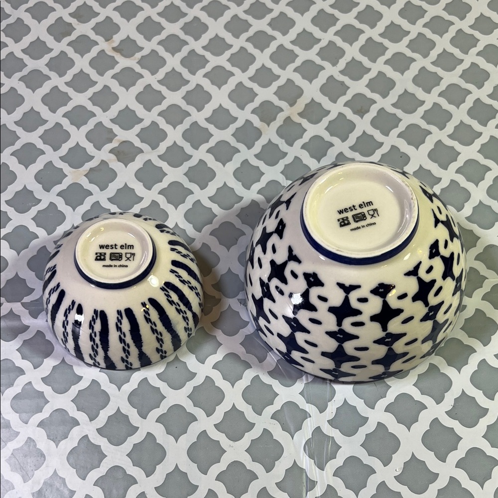 West Elm Blue and White Drip Glaze Ceramic Bowls - Picture 2 of 7